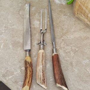 Vintage Stag Horn 1800s Rustic Antler Handle Carving Set